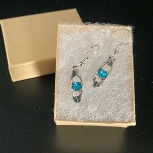 Aquamarine Crystal Pierced Hanging Drop Dangle Earrings Women’s Gift Boxed NEW